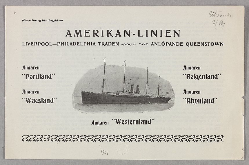 Äldre tryck med svartvit teckning av fartyg, omgärdad av text.