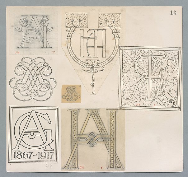 Papper med olika snirkliga monogram.