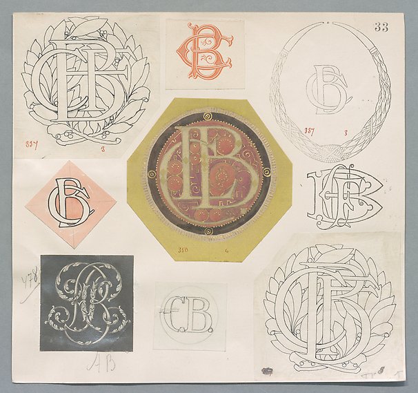 Olika monogram på B: C.B., C.F.B., C.L.B.